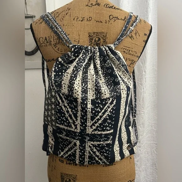 Aphorism by Anthropologie British Flag Print Canvas Drawstring Backpack Bag - Picture 5 of 7